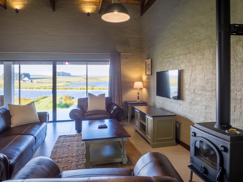 Lounge area with morso fireplace and TV